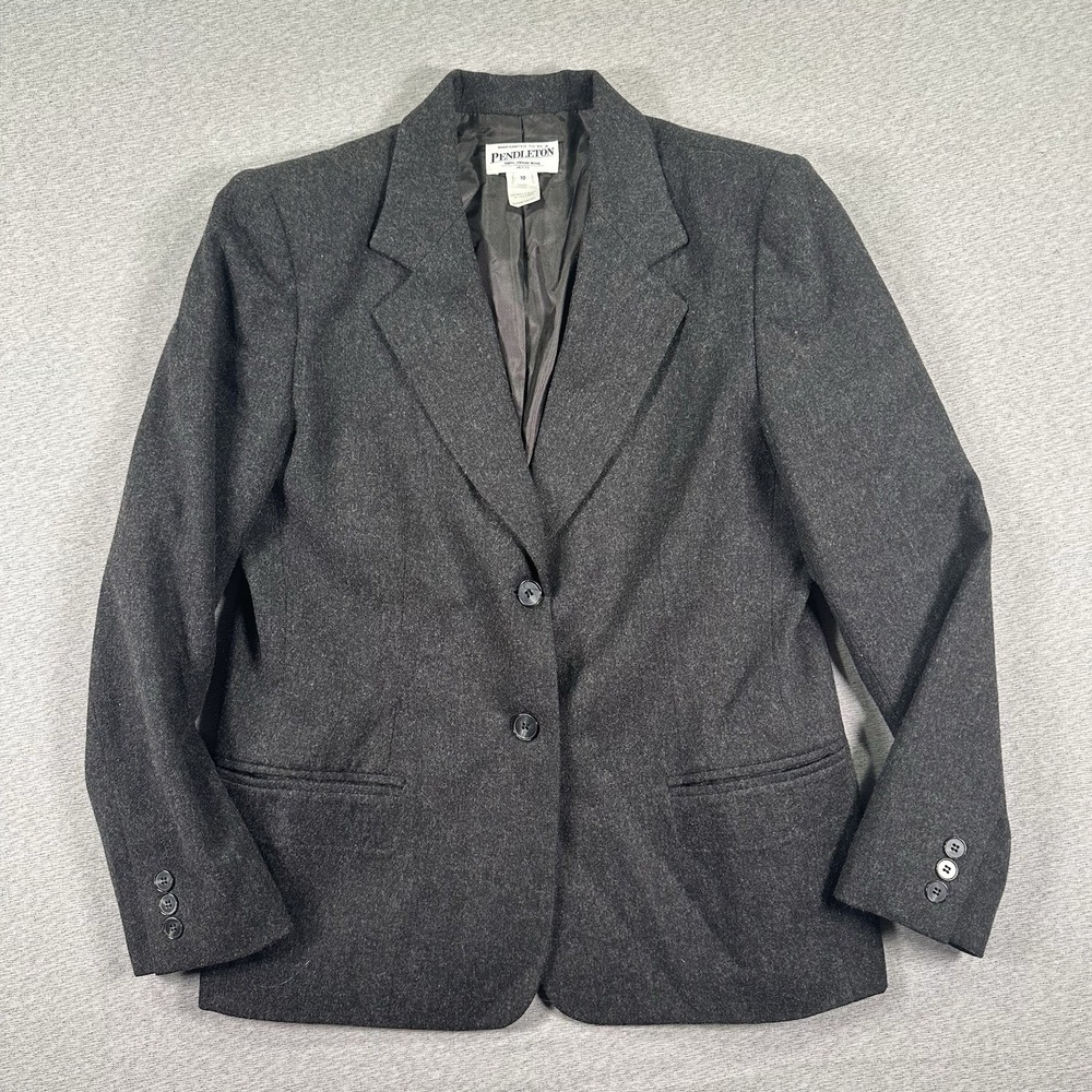 Vintage Pendleton‎ Blazer Womens Petite 10 Grey 100% Virgin Wool Jacket Formal